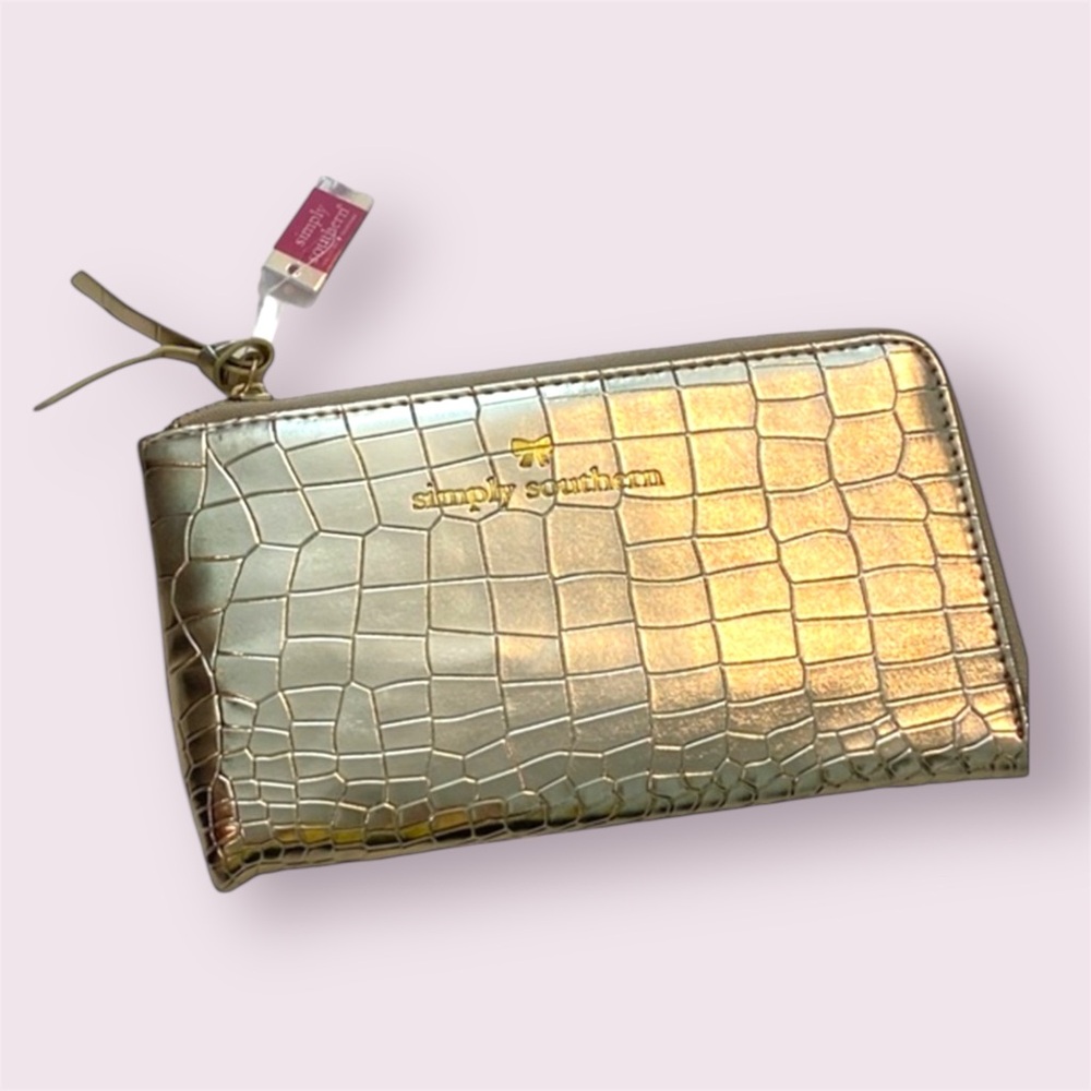 Simply Southern Metallic Gold Clutch / Large Zipper Wallet NWT